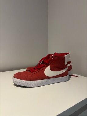Nike Red and White High-Top Sneakers